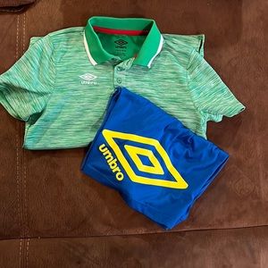 Boys Umbro green polo shirt and royal blue sport pant size L 12/14 kids soccer
